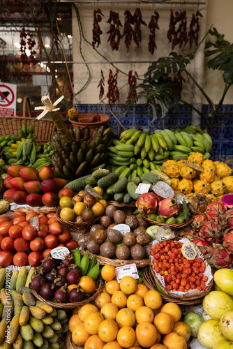 A fruit stall in a food market in Funchal Madeira - Mercado dos Lavradores photo