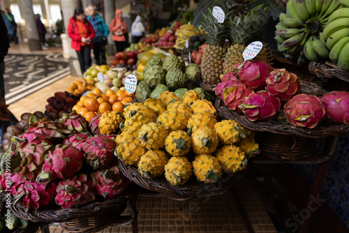 A fruit stall in a food market in Funchal Madeira - Mercado dos Lavradores photo