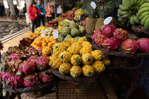 A fruit stall in a food market in Funchal Madeira - Mercado dos Lavradores photo