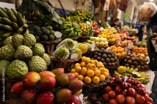 A fruit stall in a food market in Funchal Madeira - Mercado dos Lavradores photo