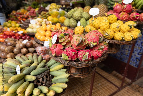 A fruit stall in a food market in Funchal Madeira - Mercado dos Lavradores photo