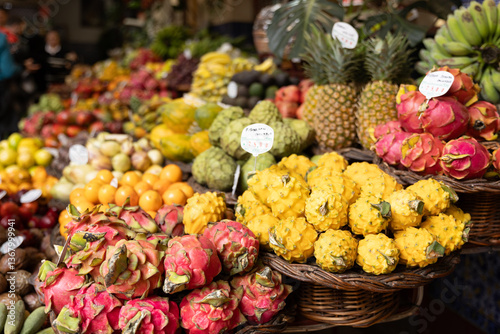 A fruit stall in a food market in Funchal Madeira - Mercado dos Lavradores photo