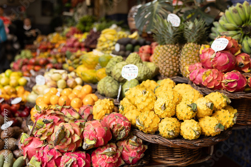 A fruit stall in a food market in Funchal Madeira - Mercado dos Lavradores photo