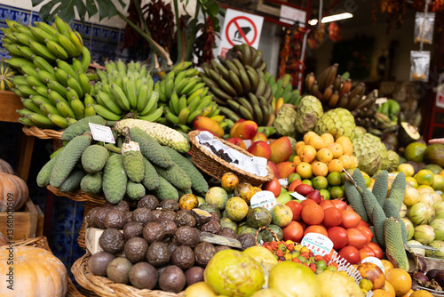 A fruit stall in a food market in Funchal Madeira - Mercado dos Lavradores photo