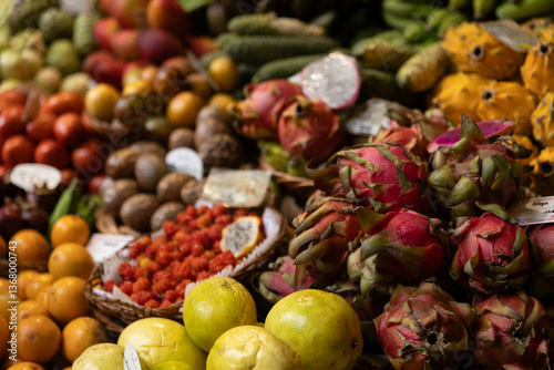 A fruit stall in a food market in Funchal Madeira - Mercado dos Lavradores photo