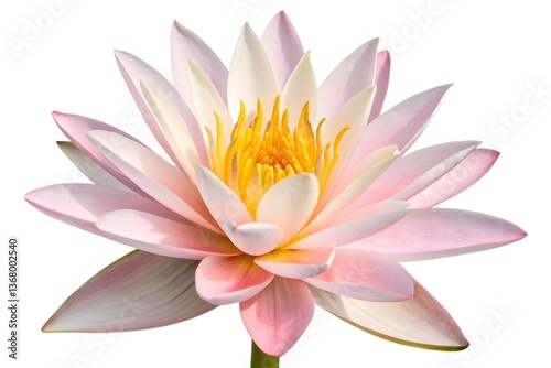 A pink water lily blossom, a floral beauty isolated against white