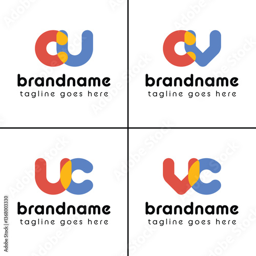 Letters cu uc cv vc Playful Logo, represent a fun, energetic, and joy