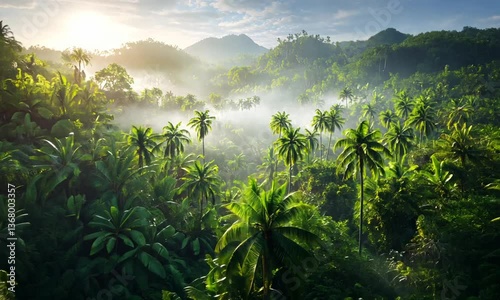 Vibrant jungle scene with lush green foliage