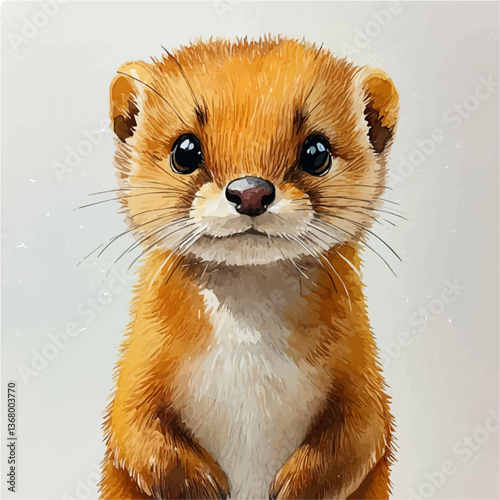 A watercolor of a weasel, isolated on a white background. Weasel vector.

