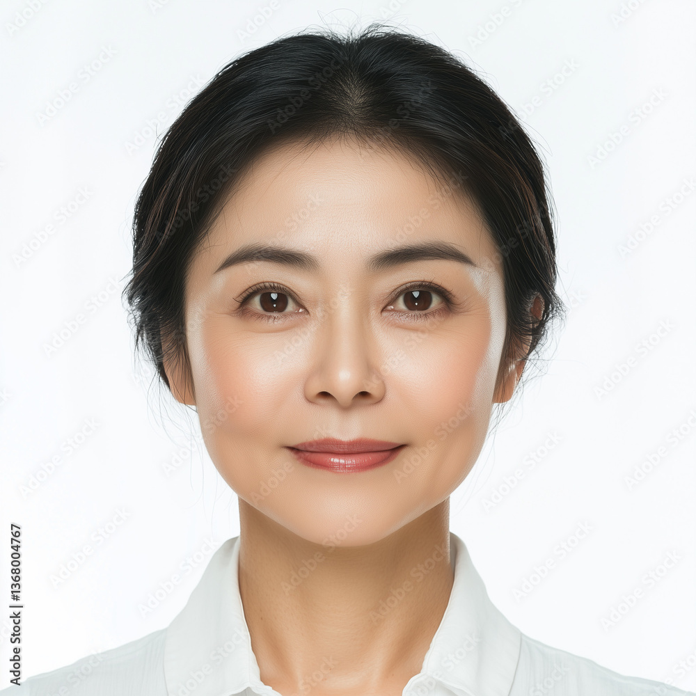 Passport photo of middle-aged Chinese woman Passport photo of middle-aged Chinese woman