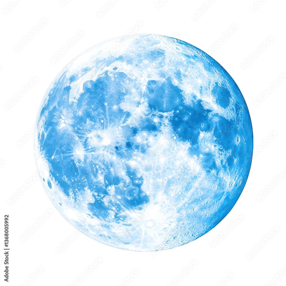 Obraz premium A stunning blue moon captured on a white isolate background, showcasing its intricate details and craters. Perfect for celestial or astronomical themes in design and art.