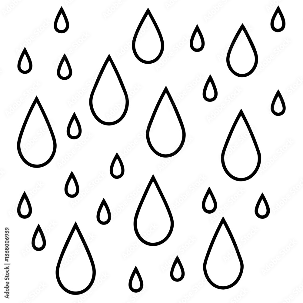 Line art vector silhouette of raindrops falling from the sky Line art vector silhouette of raindrops falling from the sky