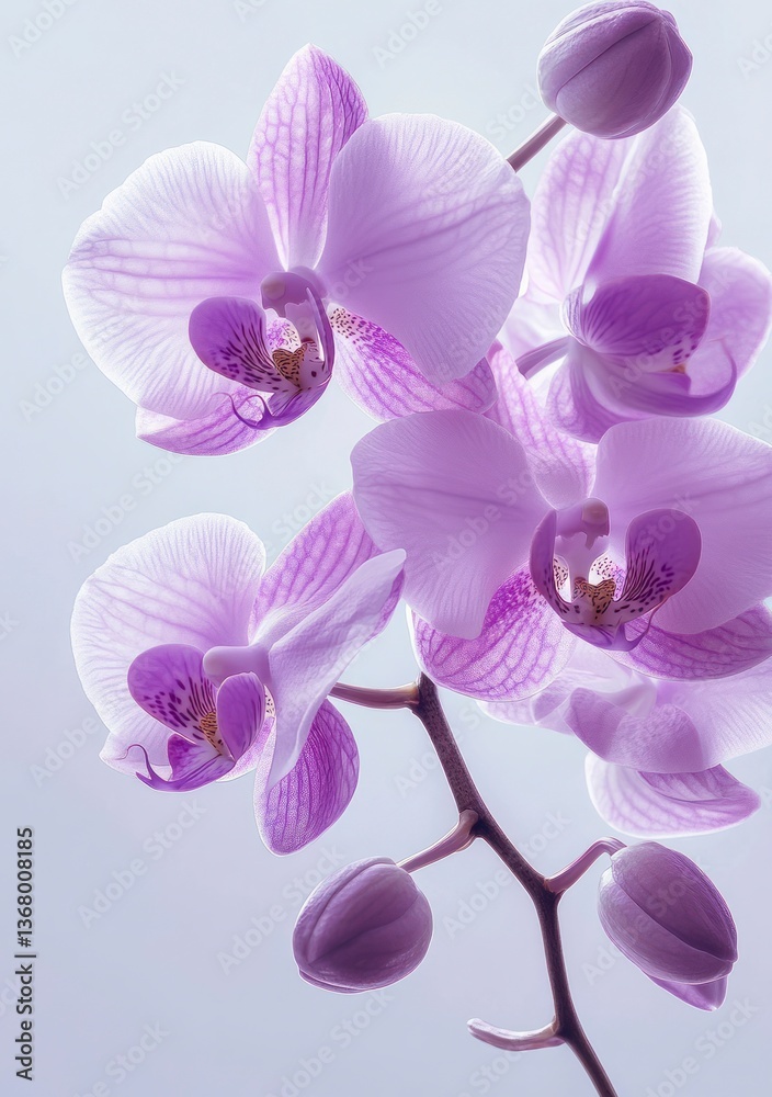 Blooming Orchid Branch with Delicate Petals in Soft Pastel Color