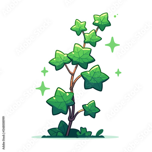 Vector illustration of green ivy stem with shiny leaves. Ideal for gardening publications and landscaping concepts.