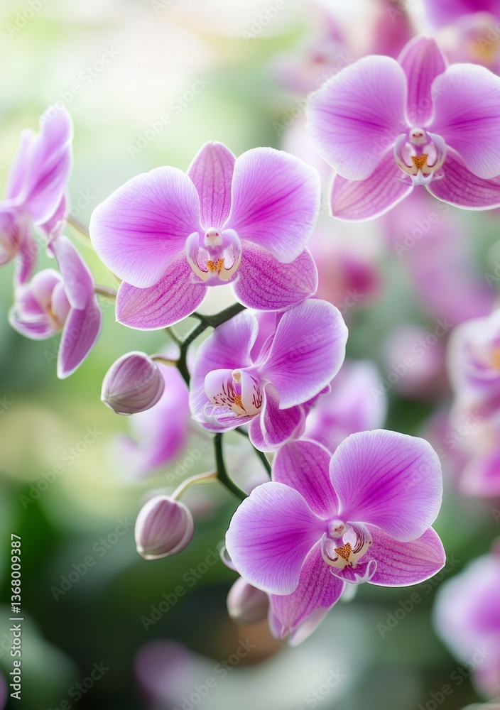 Blooming Purple Orchid Flowers in Natural Light Close Up Detail Blooming Purple Orchid Flowers in Natural Light Close Up Detail