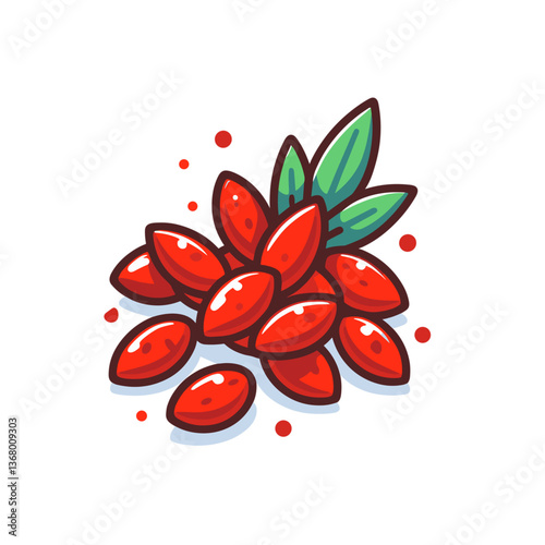 Vector illustration of cluster of bright red goji berries. Perfect for superfood advertising and nutritional supplement packaging.