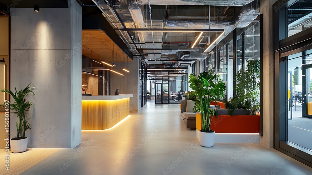 Modern Office Lobby Interior Design: A Blend of Concrete, Wood, and Greenery Modern Office Lobby Interior Design: A Blend of Concrete, Wood, and Greenery