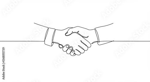 Minimalist handshake illustration in a single line, conveying collaboration and agreement