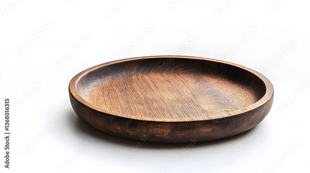 Rustic dark brown wooden serving platter on white background offe ample copy space for various creative culinary or decorative uses in the kitchen Rustic dark brown wooden serving platter on white background offe ample copy space for various creative culinary or decorative uses in the kitchen