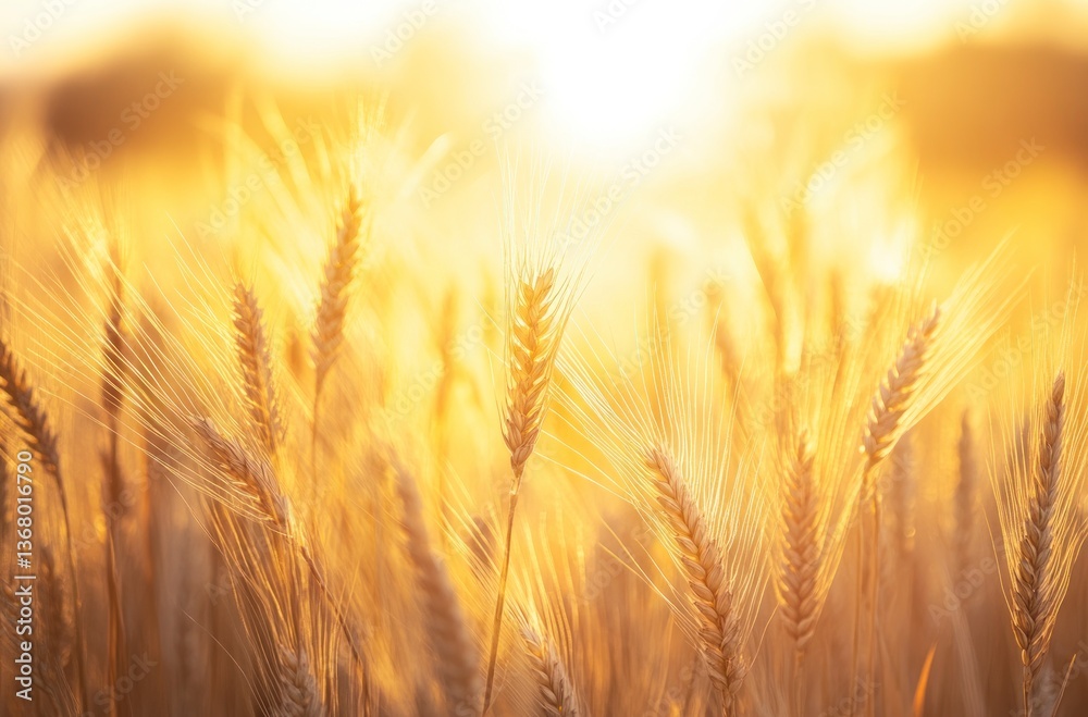 Golden Wheat Field at Sunset with Warm Sunlight and Soft Focus Golden Wheat Field at Sunset with Warm Sunlight and Soft Focus