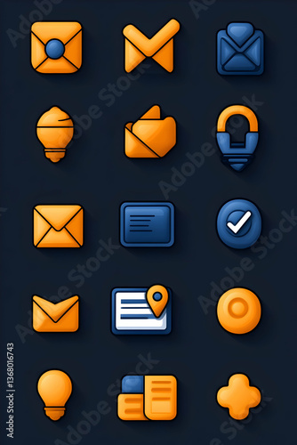 Collection of colorful,  flat design icons representing communication, ideas, and confirmation