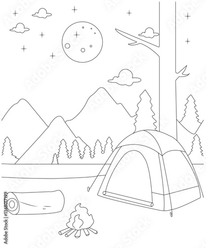 Camping coloring page for kids