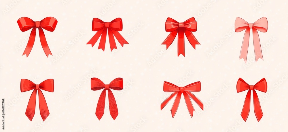 Red Bows, Gift Decoration, Flat Design Red Bows, Gift Decoration, Flat Design