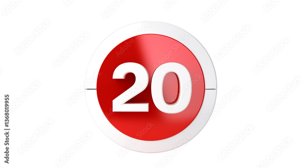 The number twenty in white on a red and white roundel sign The number twenty in white on a red and white roundel sign