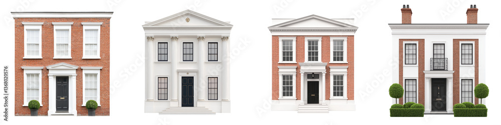 A row of stately well preserved colonial style houses featuring symmetrical facades decorative columns pediments and other neoclassical architectural elements that give the neighborhood a historic A row of stately well preserved colonial style houses featuring symmetrical facades decorative columns pediments and other neoclassical architectural elements that give the neighborhood a historic