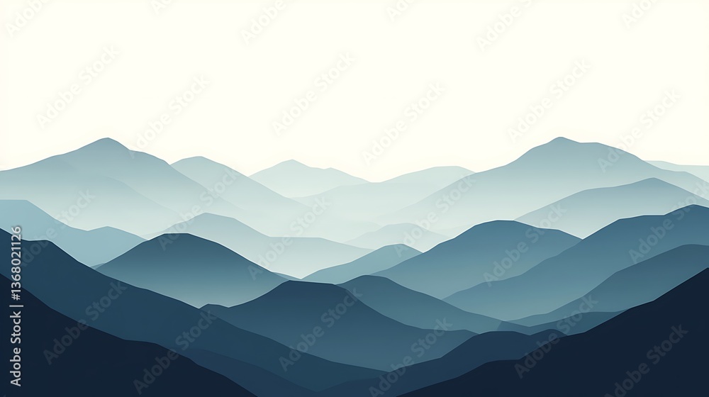 Fototapeta premium Geometric low-poly mountains in indigo gradient, a minimalist landscape for modern art and nature lovers.