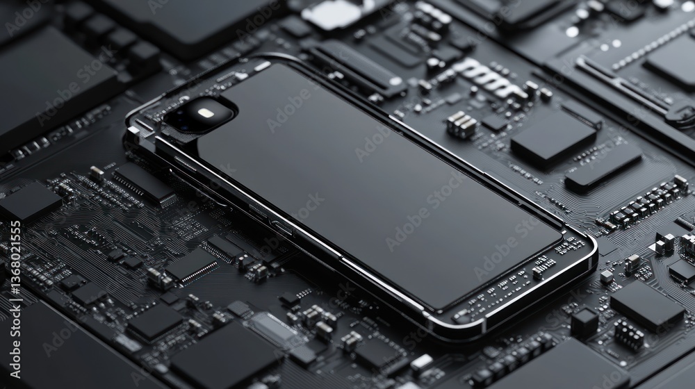 Fototapeta premium Futuristic Smartphone on Circuit Board