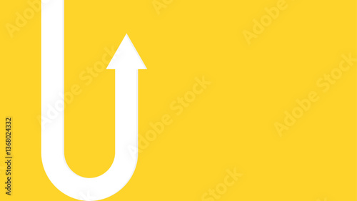 White U-turn arrow pointing upward on a bright yellow background, symbolizing change of direction or return