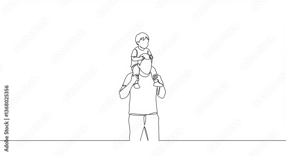 Fototapeta premium A simple line drawing of a father and child bonding, a timeless representation