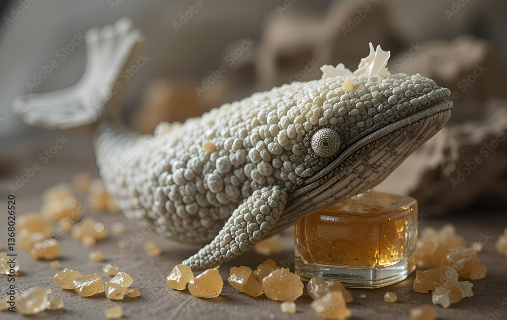 whale with whale ambra pieces. perfumery and lifestyle concept. Ai generated