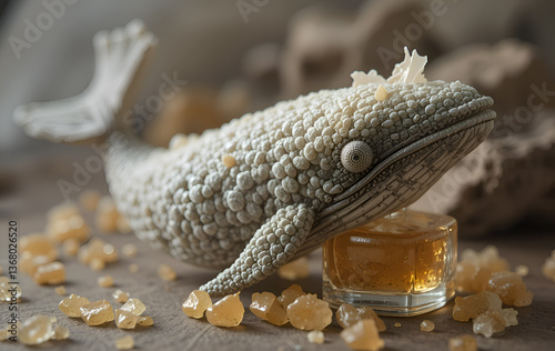 Obraz na płótnie whale with whale ambra pieces. perfumery and lifestyle concept. Ai generated w salonie
