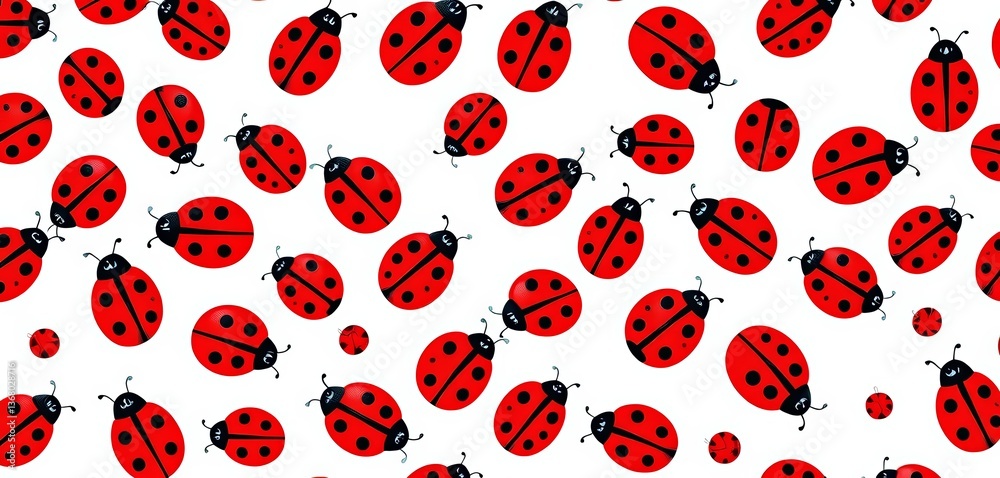 Cheerful ladybug pattern on white background, ideal for kids' fabric & stationery, repeat pattern, children Cheerful ladybug pattern on white background, ideal for kids' fabric & stationery, repeat pattern, children