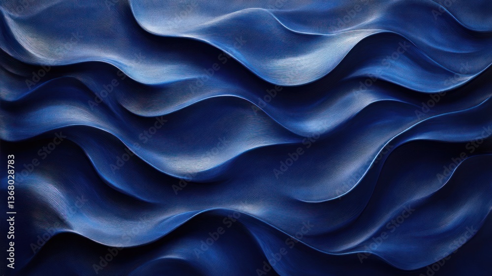 Obraz premium Abstract blue wavy texture. Fluid, undulating lines create a dynamic, deep blue pattern