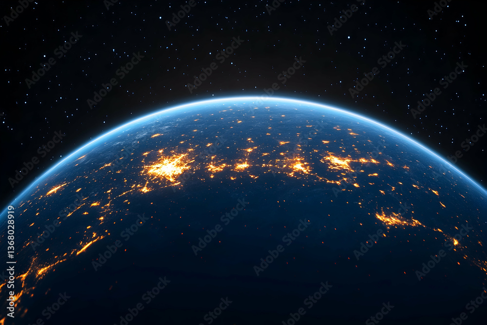 Obraz premium Earth at night, city lights illuminating the globe from space