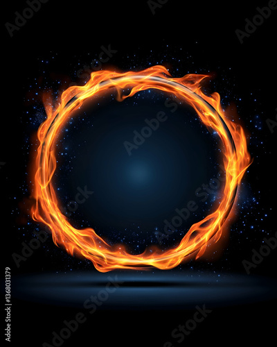 Fiery ring of fire on dark background (1)