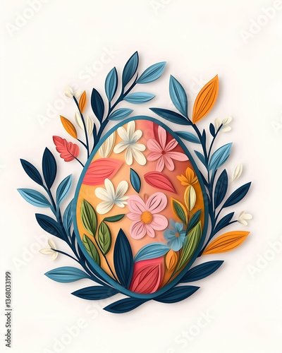 Floral Easter egg illustration with paper-cut style design