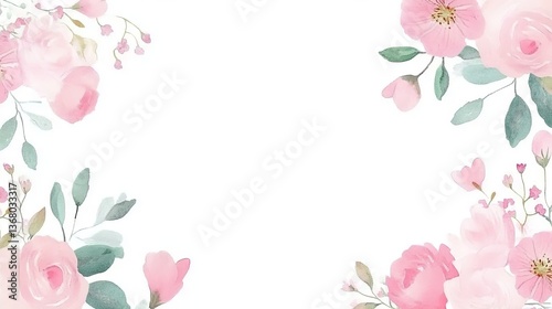  Seamless looping pink cherry blossom watercolor border with translucent wash effect, digital pattern tile for website headers, social media templates, or e-card festive decorations.