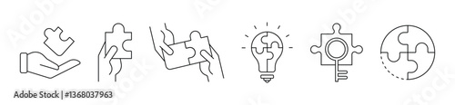 collection of jigsaw puzzle piece match problem solving success idea icon vector business teamwork challenge strategy innovation symbol illustration
