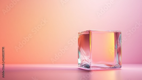 A pristine, transparent block positioned against a softly colored background, emphasizing simplicity, clarity, and the interplay between light and form in artistic expression.