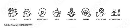 SUPPORT banner web icon vector illustration concept for product and service quality inspection with an icon of service, advice, assistance, help, reliability, expert, solutions, competence, 