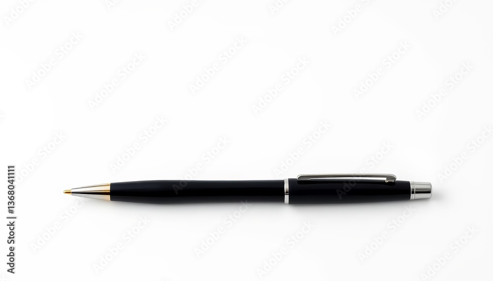 Sleek black pen isolated on pure white backdrop, background, pure Sleek black pen isolated on pure white backdrop, background, pure