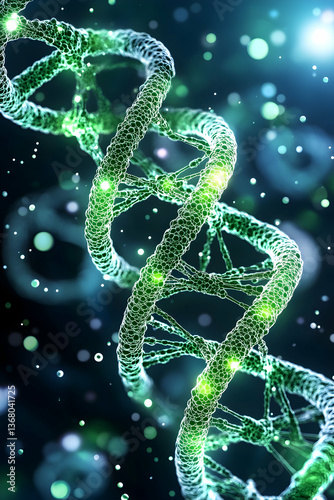 Glowing DNA double helix, close-up