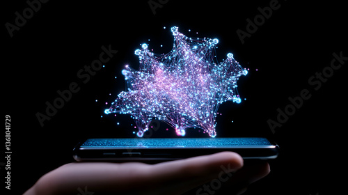 Glowing digital network above smartphone