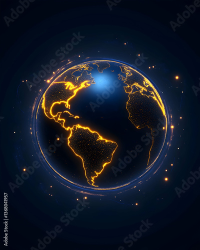 Glowing Earth with illuminated continents and surrounding energy