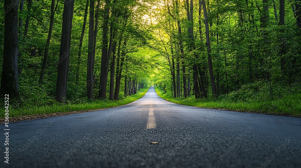 Obraz premium Serene Forest Road: A Journey Through Lush Greenery