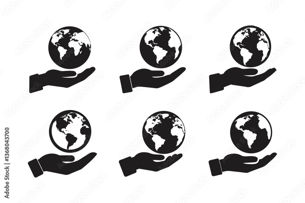 Obraz premium hand holding globe icon vector art silhouette
